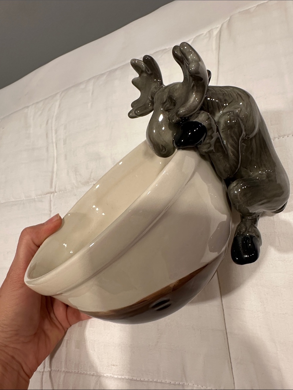Bearfoots moose’s Ceramic bowl- Gray,brown,  Cream Decorative Bowl